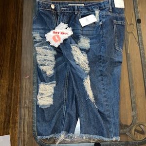 Denim high rise Ripped Bermuda shorts